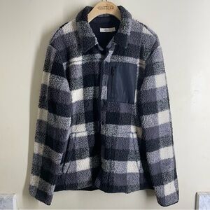 UGG Keefe High Pile Fleece Plaid Shirt Jacket XS Men’s Gray Black
